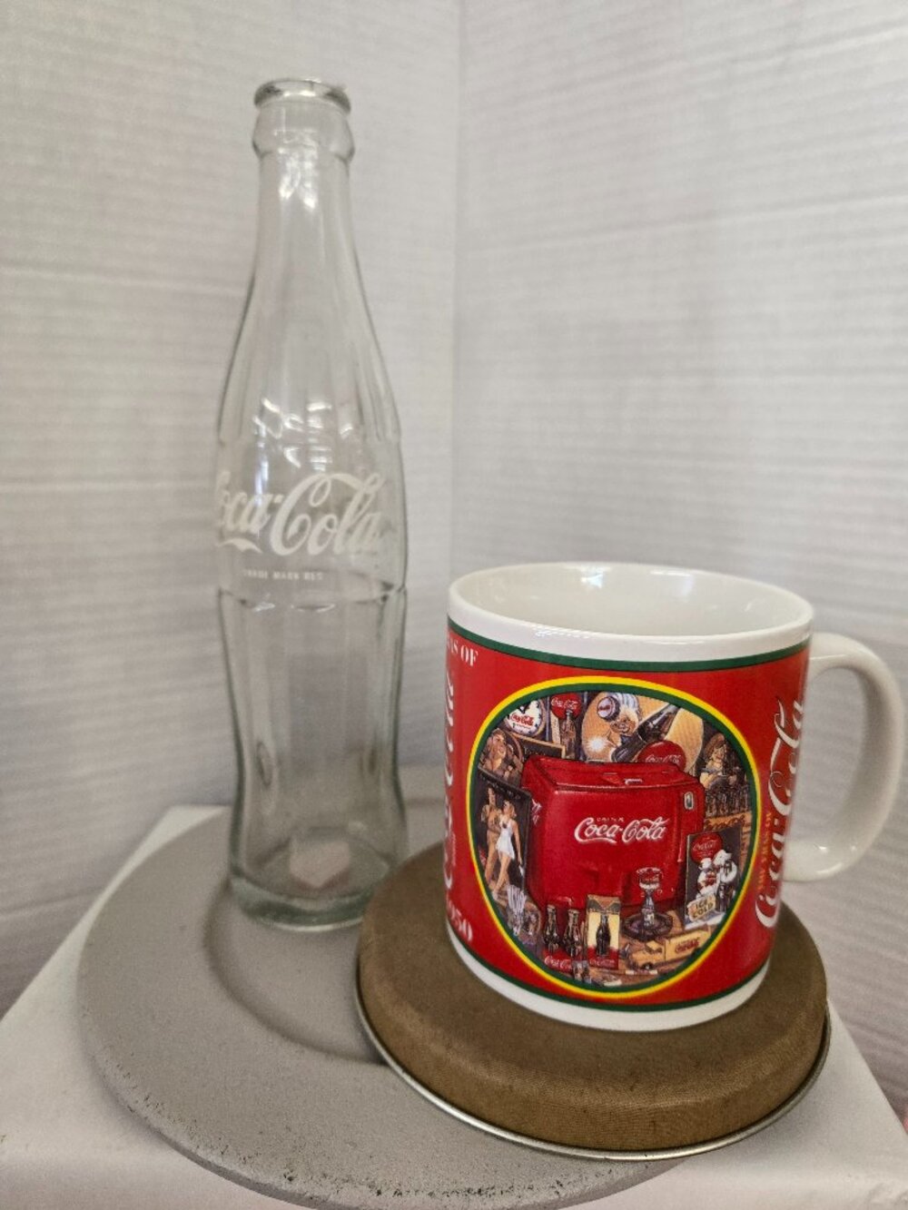 vintage coke coca-cola pop bottle and printed mug